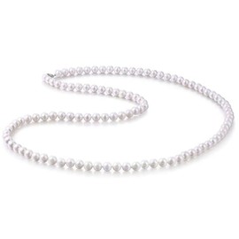 MABELLA 14K Solid White Gold 9mm Round Freshwater Pearl Necklace 36" Gifts for Her Women