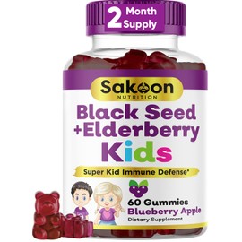 Sakoon nutrition Elderberry & Black Seed Oil Gummies for Kids, Immune Support, with Vitamin C and Zinc, Delicious Berry Flavor, 60 Gummies