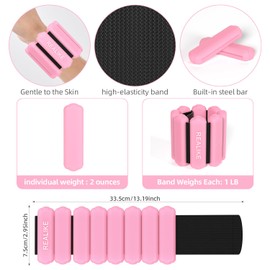 REALIKE Ankle Weights for Women Wrist Leg Adjustable Weighted Wristband for Pilates Yoga Walking Aerobics 2 Pieces in Set 1 lb (453.5 g) Per Piece (Pink)