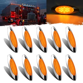 Wodvyss 10pcs 6.5" LED Amber Marker Lights, Oval Amber 16LED Side Marker Clearance Lights with Chrome Bezel Replacement for Truck Peterbilt Kenworth Freightliner