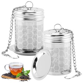2 Pack Tea Infuser, Extra Fine Mesh Tea Infusers with Drip Trays for Loose Tea, Stainless Steel Tea Strainer with Extended Chain Hook, Tea Steeper for Brew Te-a, Spices & Seasonings