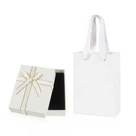 Nwvuop Small Gift Box and Gift Bag, 9 x 7 x 3 cm Jewellery Gift Box with Bow, Necklace, Earring, Bracelet, Gift Box for Women (Beige)