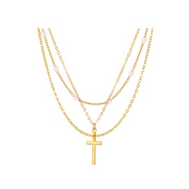 Layered Pearl Necklaces for Women Faux Pearl Butterfly Heart Choker 14K Gold Cross Pendant Necklaces Adjustable Bohemian Choker Necklaces Dainty Jewelry Gifts (A)