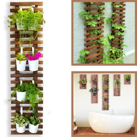ShopLaLa Wall Planter for Climbing Plants Outdoor - Wooden Hanging Living Vertical Garden Outdoor Indoor Plant Stand Large Tall Long Ladder Vinyl Plant Hanger for Hanging Flower Pots 59" (150cm)