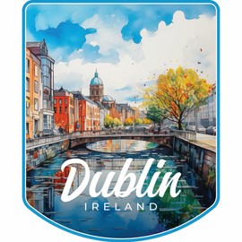 Dublin Ireland Watercolor Cityscape Design Souvenir Die Cut Flat Magnet 2-Inch