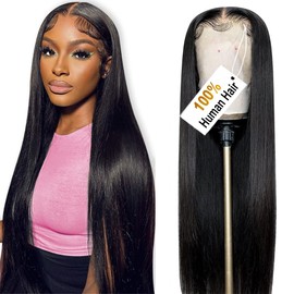 ALI PANDA [2-YEAR Life & 100% Human Hair, 200% Density 13x6 Skinlike HD Straight Lace Front Wigs Human Hair Pre Plucked, 0.1mm Ultra-Thin HD Lace, Natural Black 28 Inch