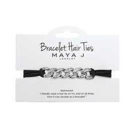 Maya J Bracelet Elastic Hair Tie with White Cuban Link Crystal, Black