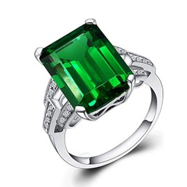 Sdouefos Women's 5ct Birthstone Solitaire Engagement Ring Emerald Cut Created Green Emerald 925 Sterling Silver Engagement Wedding Ring (T 1/2)