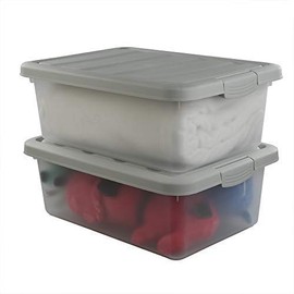 Wekiog Plastic Stackable Storage Bin Frosted Clear with A Grey Lid, Large Bin 14 Quart, 2 Packs.