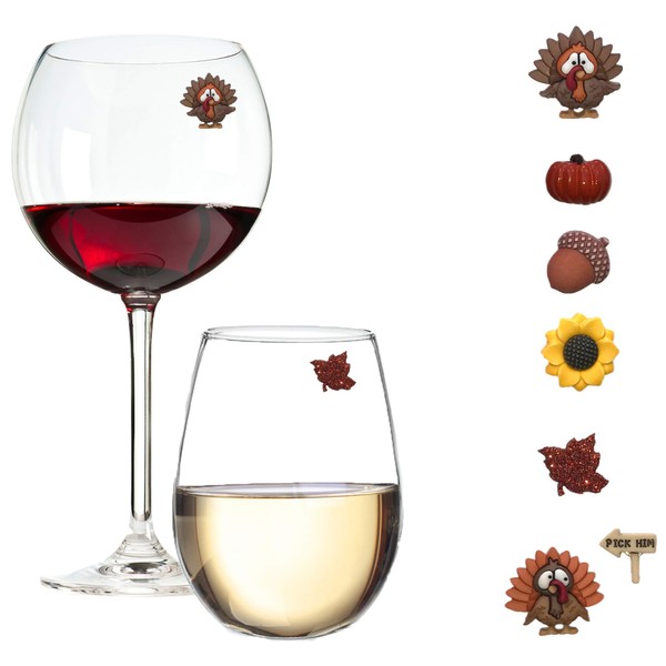 Thanksgiving and Fall Wine Glass Magnet Charms - Magnetic Holiday