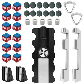 36pcs Pool Cue Repair Kit 12 Billiard Cue Tips, 2 Pool Cue Tip Clamps, 5 Ferrules, 12 Chalk Cubes 2 Cue Tips Trimmers,1 5in1 Pool Cue Tips Repair Tool, Billiard Cues Replacement Accessories