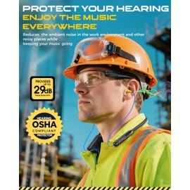 MIPEACE Bluetooth Earplug Headphones, Neckband Wireless Earbuds earplugs-29db Noise Reduction isolating in-Ear earplug Earphones and Controls,IPX6 sweatproof,20+Hour Battery(Blue)