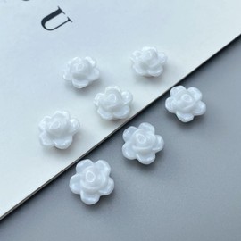 Tingoons 250 PCS Candy Color Rose Flower Beads Acrylic Flat Back Loose Spacer Beads Pastel Colorful Embellishments with Hole for Jewelry Making Necklace Bracelets Earring Crafts(White)