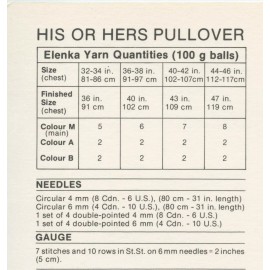 White Buffalo Elenka Knitting Pattern 2015 His & Hers Icelandic Pullover 32"-46"