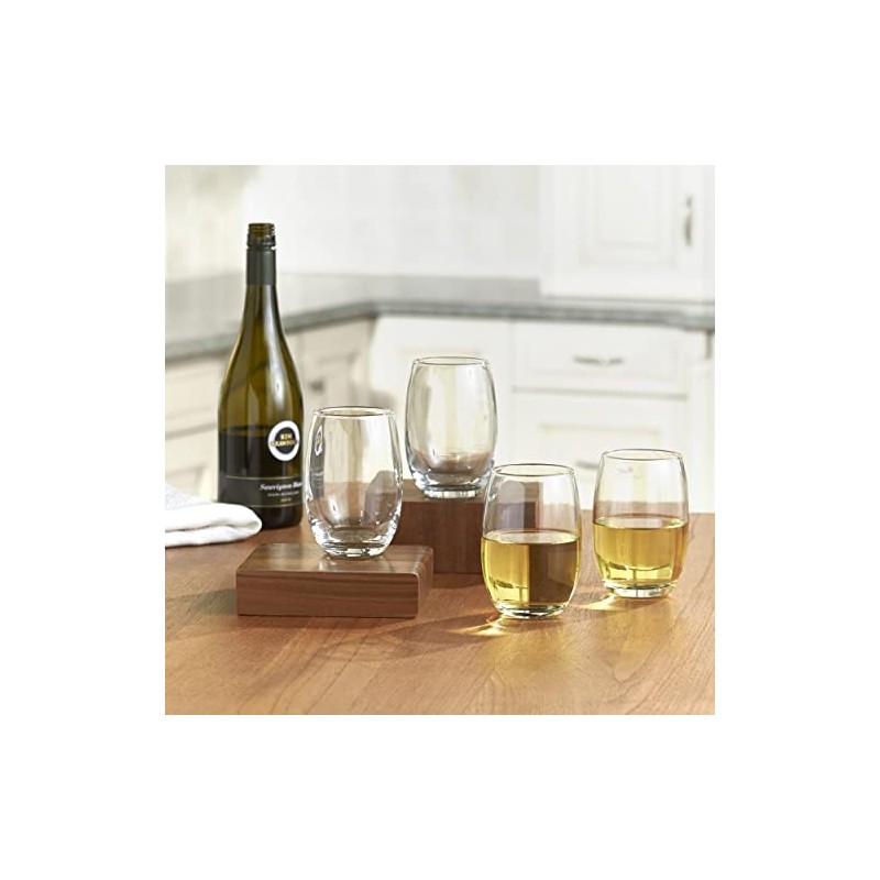Cristar Stemless Wine Glasses Set of 4, 15.5 Ounce Glasses