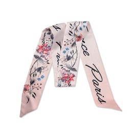 LumiSyne Skinny Silk Scarf Women Girls Slim Long Neckerchief Flower Print Letter Pattern Romantic Artistic Style Satin Ribbon Silk Cloth Tie Headdress Hair Scarf Handbag Grip Tape, Pink flower