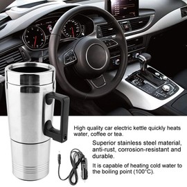 Duokon Car Hot Water Kettle, 350ML + 150ML Stainless Steel Car Electric Kettle Coffee Tea Water Heating Cup 12V