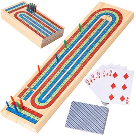 Wooden Cribbage Board Game Set with Playing Cards & Pegs – 3 Track Cribbage Board Game for 2–3 Players – Classic Family Game for Adults & Kids Age 8+ – Portable Folding Design Ideal for Travel