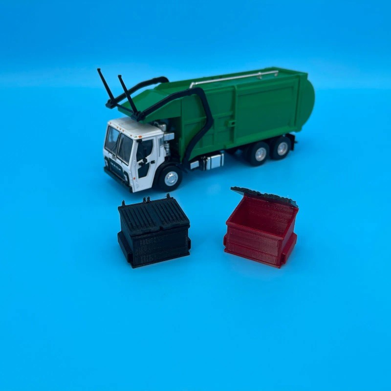 Model Scenery World 2 Dumpsters for Greenlight Mack Refuse Truck