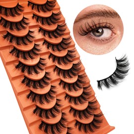 Anforlin Wispy Mink Lashes 10 Pairs False Eyelashes Natural Look Fluffy Cat Eye Fake Eyelashes Faux Mink Lashes Pack, S35-10