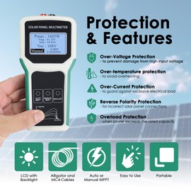 JuviPerpric 1800W Solar Panel Tester & Power Meter Measuring Range (5~1800W, 20~120V, 0~60A) MPPT Photovoltaic Solar Panel Multimeter for PV Systems, Troubleshooting and Open Circuit Voltage