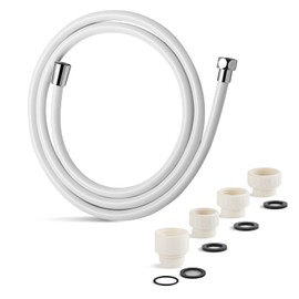 OFFO Shower Hose, Soft, w/ Adapter, Low Odor, Pressure-Resistant, Leak-Proof, 360° Free Rotation, Tangle-Free, Easy to Install, Length 5.2 ft (1.6 m), White