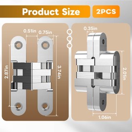 Mdkave Invisible Hinges for Cabinet Doors - Completely Hidden 180°Hinges,Concealed and Smooth Quiet Close(Silver,0.75"-3.74",2Pack)
