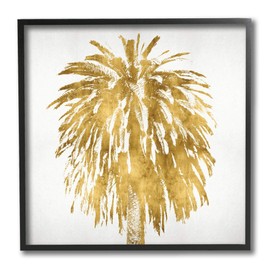 Stupell Industries Gold Glam Tropical Palm Tree Over Neutral, Designed by Kate Bennett Black Framed Wall Art, 12 x 12, Off-White