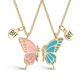 ICHRATI Bff Necklace for 2 Best Friend Necklace Butterfly Matching Necklaces for Best Friends Birthday Mothers Day Gifts for Friends Bestie 2Pcs Blue and Pink Key Chain