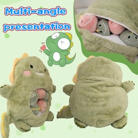 Plush Toys - Removable Throw Pillow Plush with 6 Little Animal Stuffed - Soft Hugging Stuffed Animal - Plush Gifts for Kids Boys Girls (Green Dinosaur)