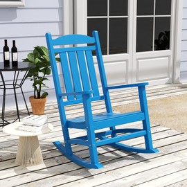 WestinTrends Malibu Outdoor Rocking Chair, All Weather Poly Lumber Adirondack Rocker Chair with High Back, 350 Lbs Support Patio Rocking Chair for Porch Deck Garden Lawn, Pacific Blue