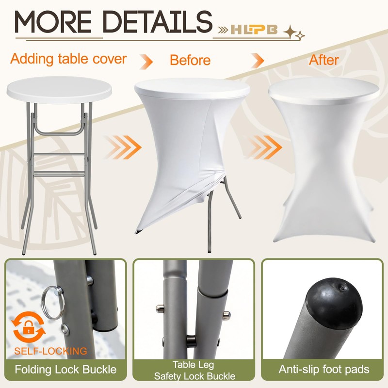 HLPB 28" Round Folding Table with Cover, Foldable Bar Height