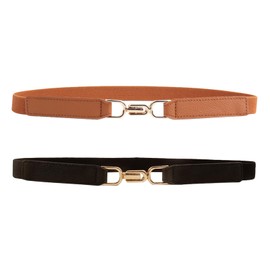 Bettinay 2PCS Thin Belts for Women, Gold Buckle Ladies Adjustable Thin Waist Belt for Dresses