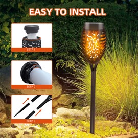 CNMTCCO Solar Lights for Outdoor Garden Pack of 6 Garden Lights Solar with Realistic Flame Effect, IP65 Waterproof Garden Torch Solar Path for Outdoor, Garden, Backyard, Lawn Lighting