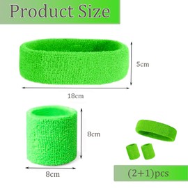 1 Pcs Green Headband and 2 pcs Wristbands Sweatbands Set 80s hair accessories Green sweat band 80s Headband for Women Girls Gym Yoga sweat bands wristbands wrist sweat bands men