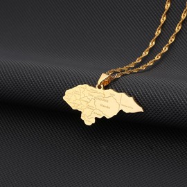 LUTAKU Honduras Map and City Necklace for Women Men, Honduras Necklace Pendant Charm Chain, Stainless Steel Map Jewelry Accessories (gold)