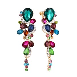 Clearine Bohemian Boho Chandelier Earrings Wedding Jewellery for Brides Multiple Teardrop Crystal Chandelier Screw Back Clip-On Dangle Earrings Multi Colour Gold-Tone