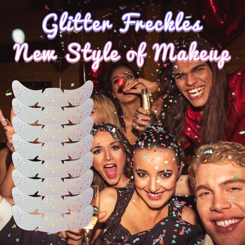 Pack of 8 Glitter Freckles, Face Tattoos for Women and