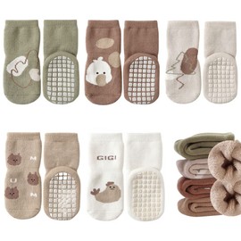 FedMois Pack of 5 Baby Toddler ABS Non-Slip Winter Socks Thick Thermal Socks Cotton, Chicken