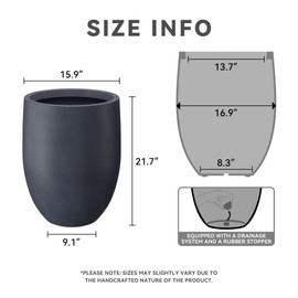 Kante 21.7" H Dark Gray Concrete Tall Planter, Large Outdoor Indoor Decorative Pot with Drainage Hole and Rubber Plug, Modern Round Style for Home and Garden