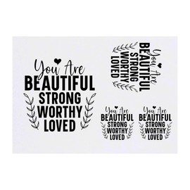4 x 'You Are Beautiful Strong Worthy Loved Text' Temporary Tattoos - Water Resistant, Skin-Safe, Non-Toxic Transfers, Mixed Sizes (TO00081558)