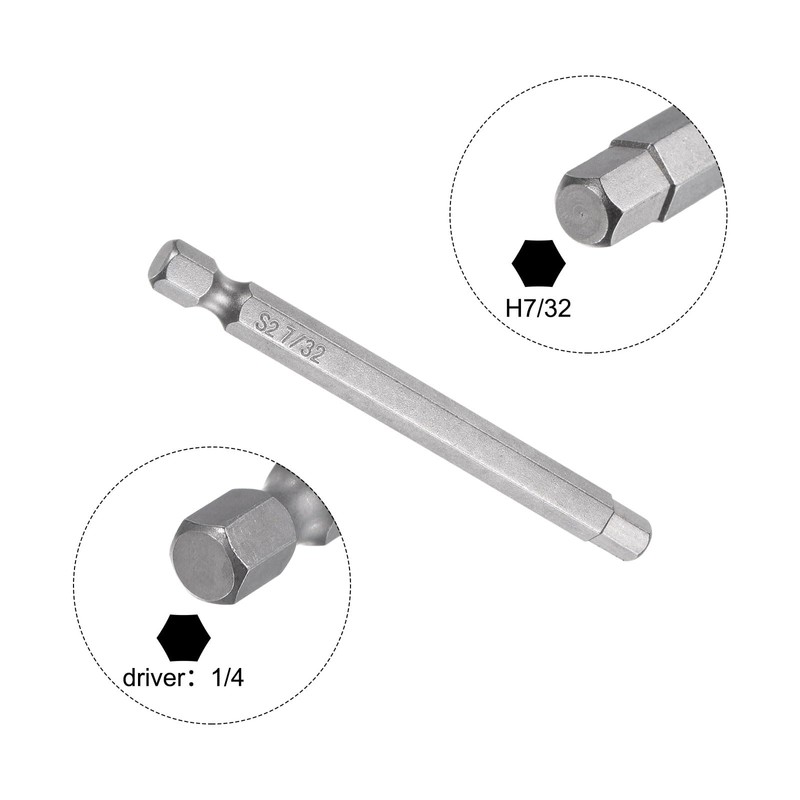 HARFINGTON 7/32" Hex Screwdriver Bit SAE 1/4" Hex Shank 3"