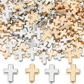 SHBAIWENTONG 400pcs Cross Beads & Charms for Jewelry Making Bracelets – Mini Plastic Christian Charms, Gold & Silver CCB Crucifix Spacer Beads, Religious Jesus Beads for Necklaces DIY Crafts