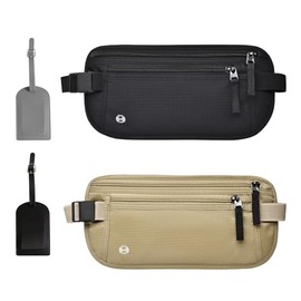 Cangurera de Viaje 2 Piezas, Cinturón de Viaje con Bloqueo RFID | Soporte para Pasaporte, Cremallera Invisible, Deporte, Running