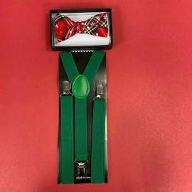Coool Christmas X-MAS Novelty Holiday Red Bow Tie & Suspender (Green)