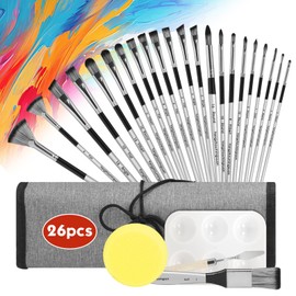 Acrylic Brush Set: 26-Piece Nylon Brush Set for Children, Adults and Beginners, Professional Artist Series with Oblique Round Flat and Fan Brush for Acrylic, Gouache, Oil and Watercolour