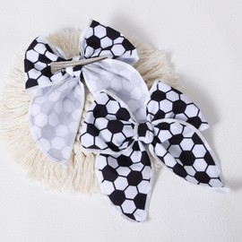 Soccer Fable Hair Bows 2pc 5in Soccer Cotton Line Ribbon Shaker Bow Alligator Clips for Teens Girls Women Cheerleaders Players Fans Soccer Moms Gift Game Day Sport Cheer Accessory