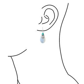 Teardrop Opalite Iridescent Glass Compressed Turquoise Accent Fish Hook Earrings For Women 925 Sterling Silver