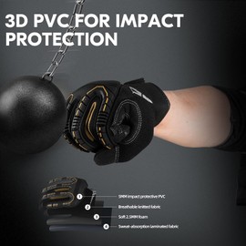 Vgo... 1-Pair HeavyDuty Synthetic Leather Work Gloves, Impact Protection Mechanic Gloves, Rigger Gloves, Vibration Reduction, Touchscreen Capable (Size XXL, Black, SL8849)