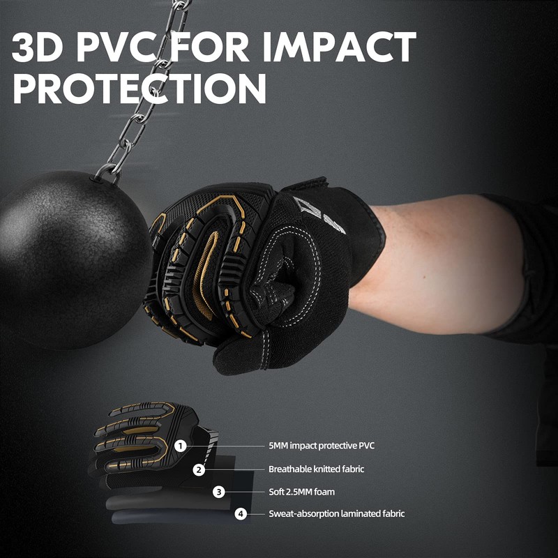 Vgo... 1-Pair HeavyDuty Synthetic Leather Work Gloves, Impact Protection Mechanic